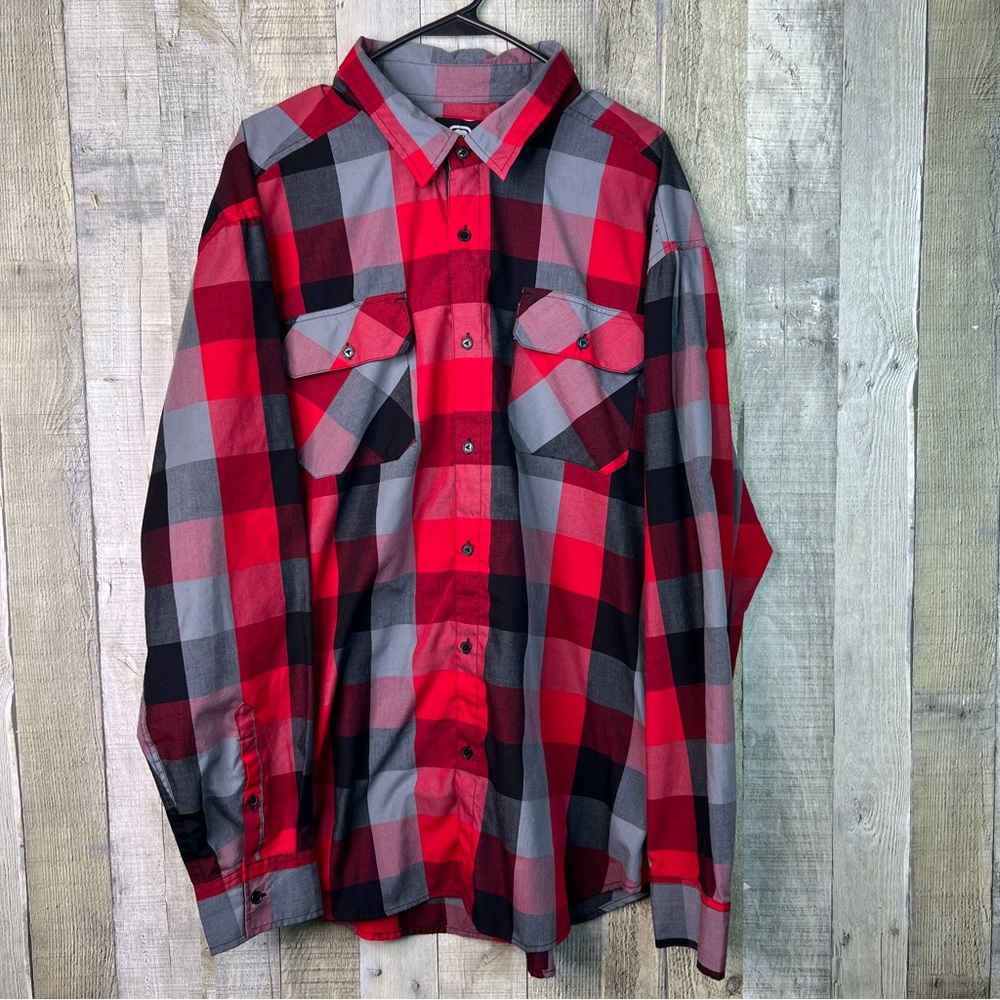 Ecko’ Unltd Size 2XL Plaid Button Front Long Sleeve Shirt w/2 Button Pockets